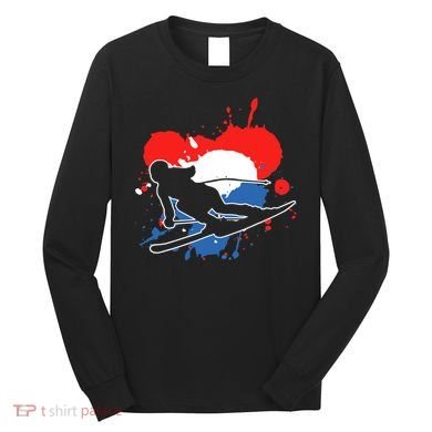 Netherlands Flag Skier Dutch Alpine Skiing Long Sleeve Shirt