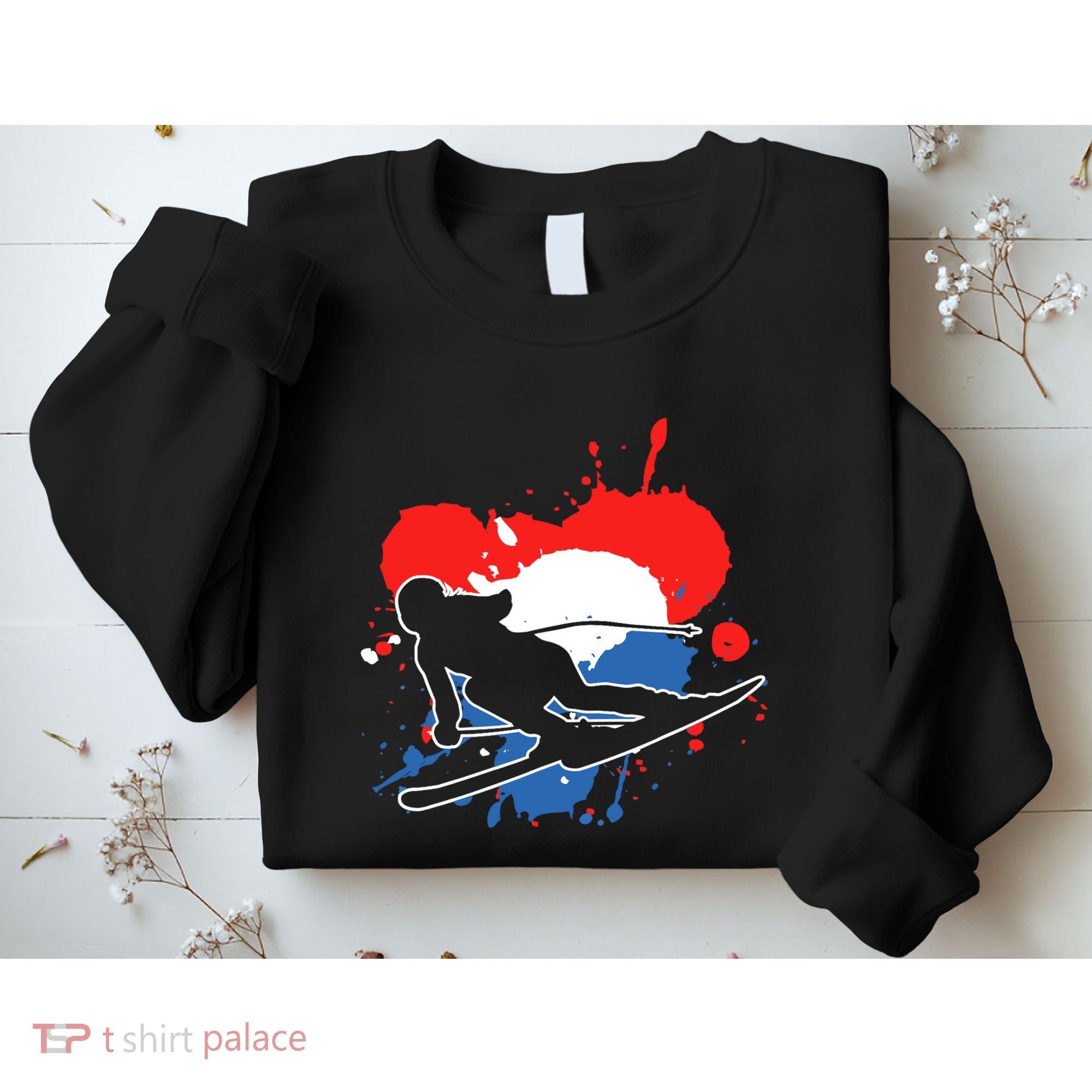 Netherlands Flag Skier Dutch Alpine Skiing Sweatshirt