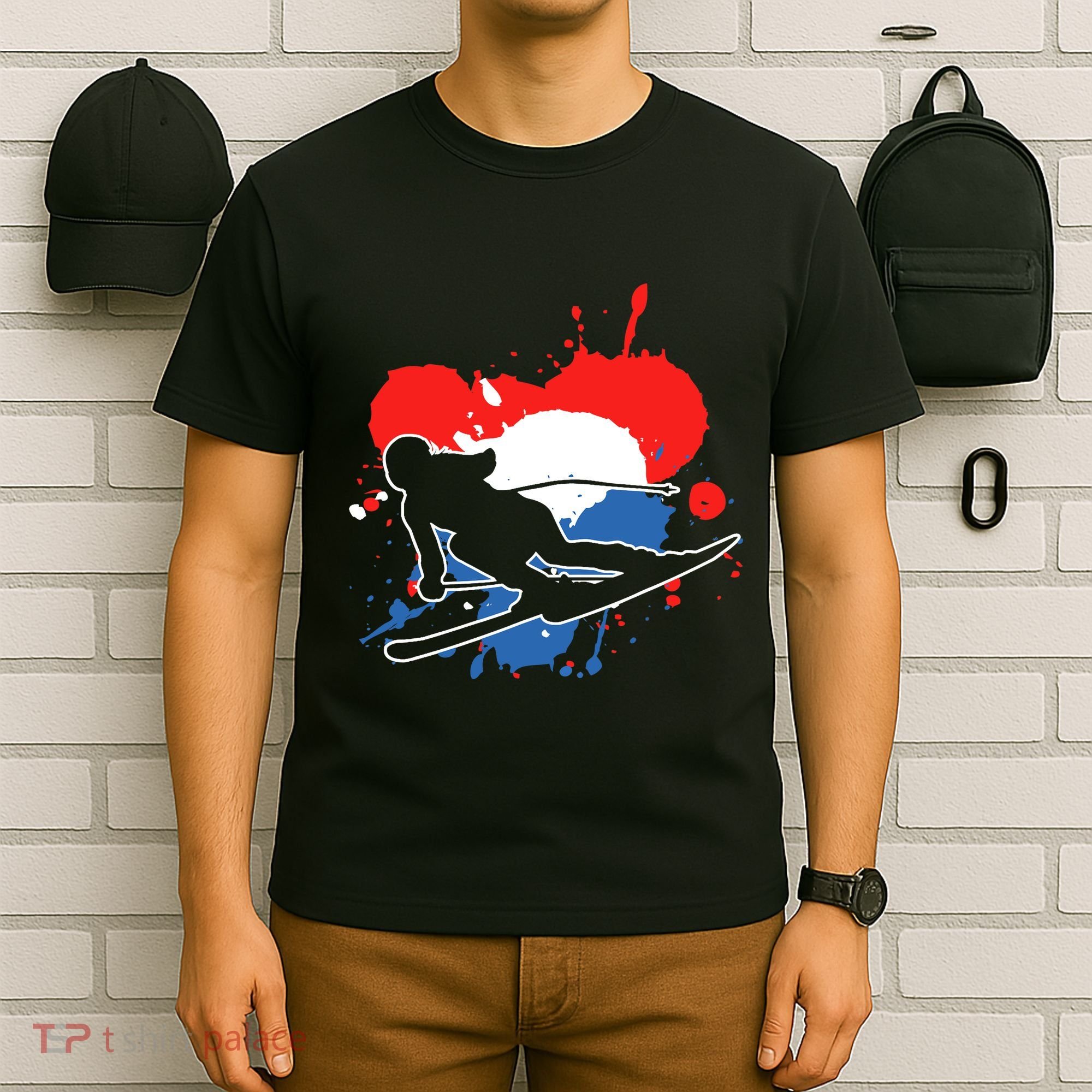 Netherlands Flag Skier Dutch Alpine Skiing T-Shirt