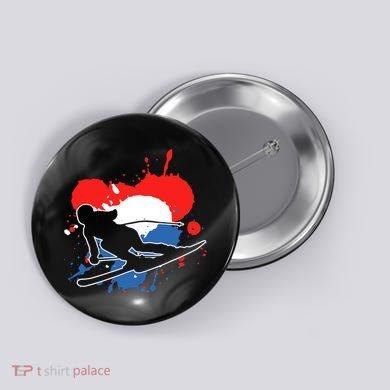 Netherlands Flag Skier Dutch Alpine Skiing Button