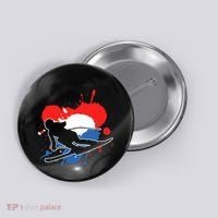Netherlands Flag Skier Dutch Alpine Skiing Button thumb 0