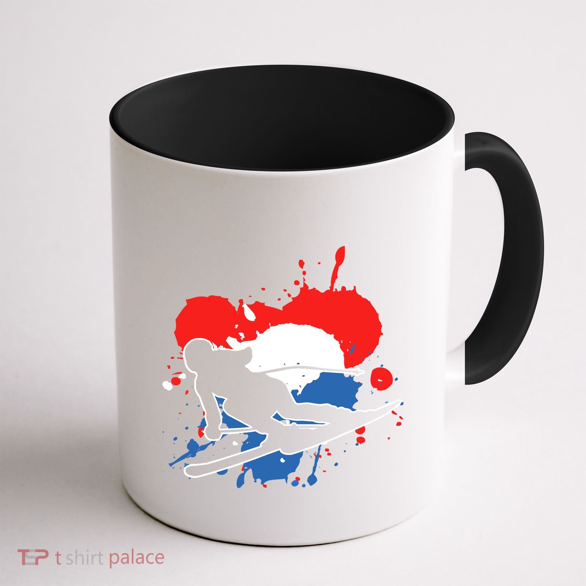 Netherlands Flag Skier Dutch Alpine Skiing Coffee Mug