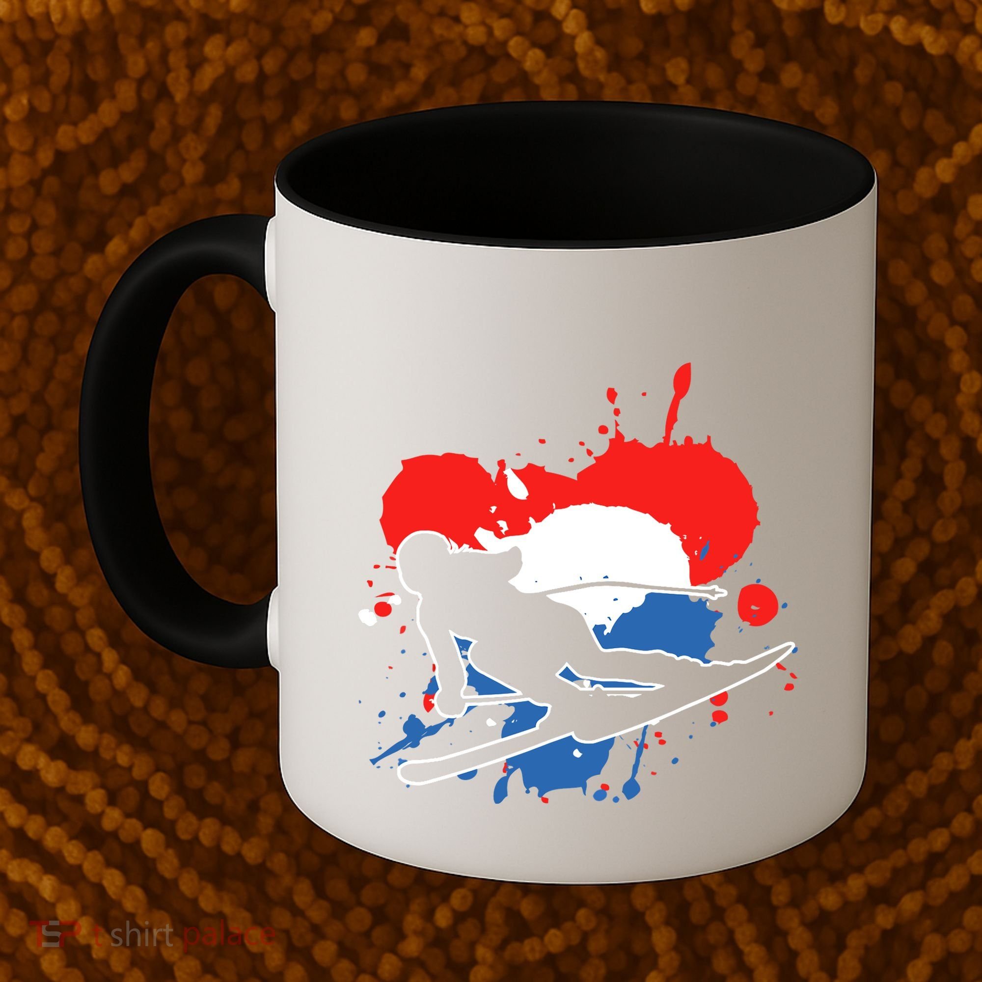 Netherlands Flag Skier Dutch Alpine Skiing Coffee Mug