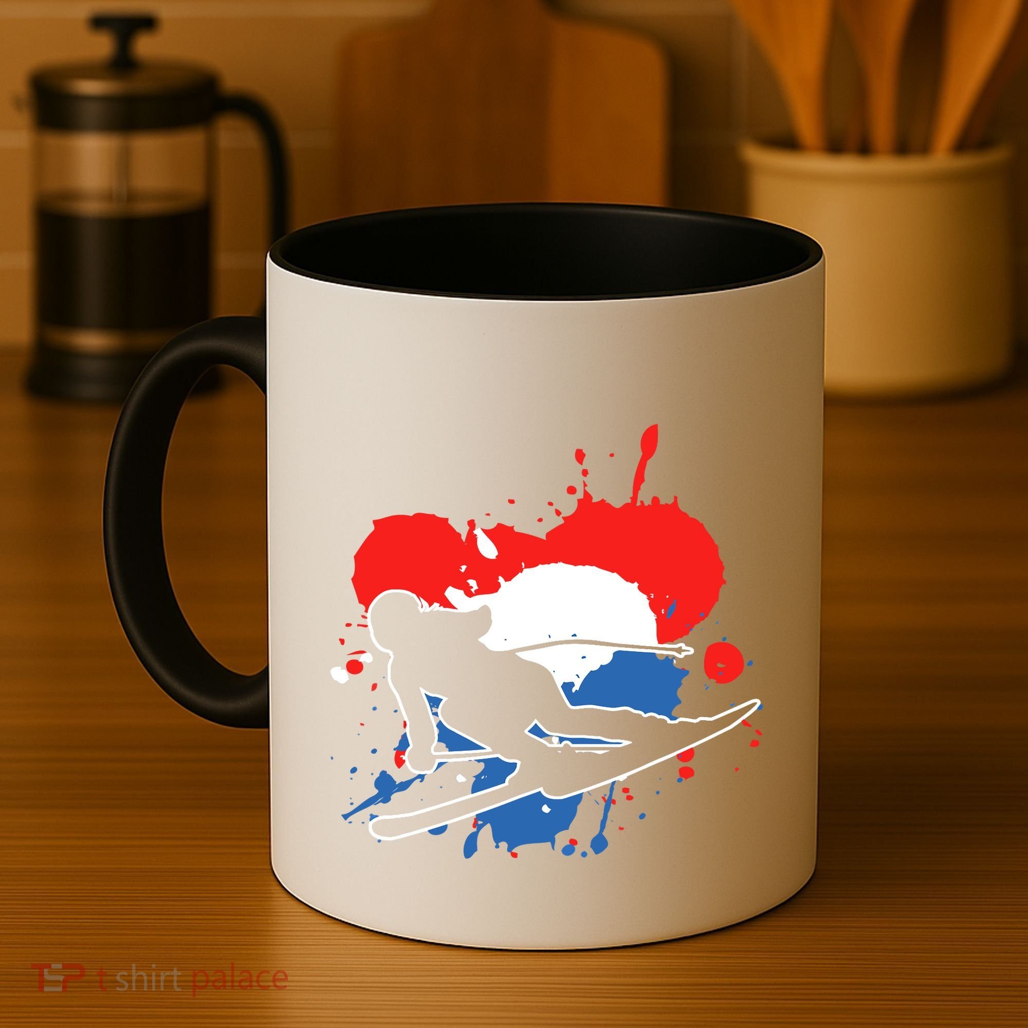 Netherlands Flag Skier Dutch Alpine Skiing Coffee Mug