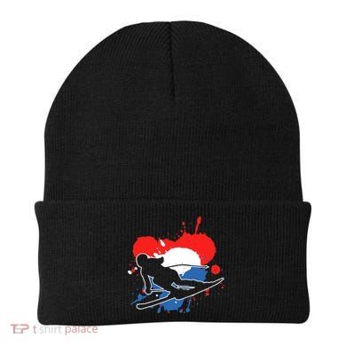 Netherlands Flag Skier Dutch Alpine Skiing Beanie