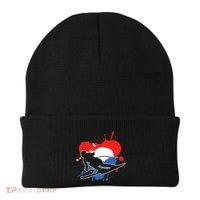 Netherlands Flag Skier Dutch Alpine Skiing Beanie thumb 0