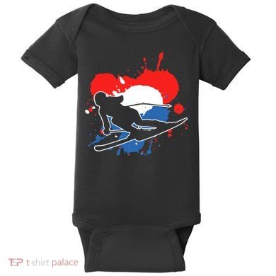 Netherlands Flag Skier Dutch Alpine Skiing Baby Bodysuit