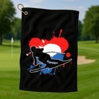Netherlands Flag Skier Dutch Alpine Skiing Golf Towel thumb 1