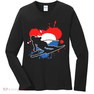 Netherlands Flag Skier Dutch Alpine Skiing Women's Long Sleeve Shirt
