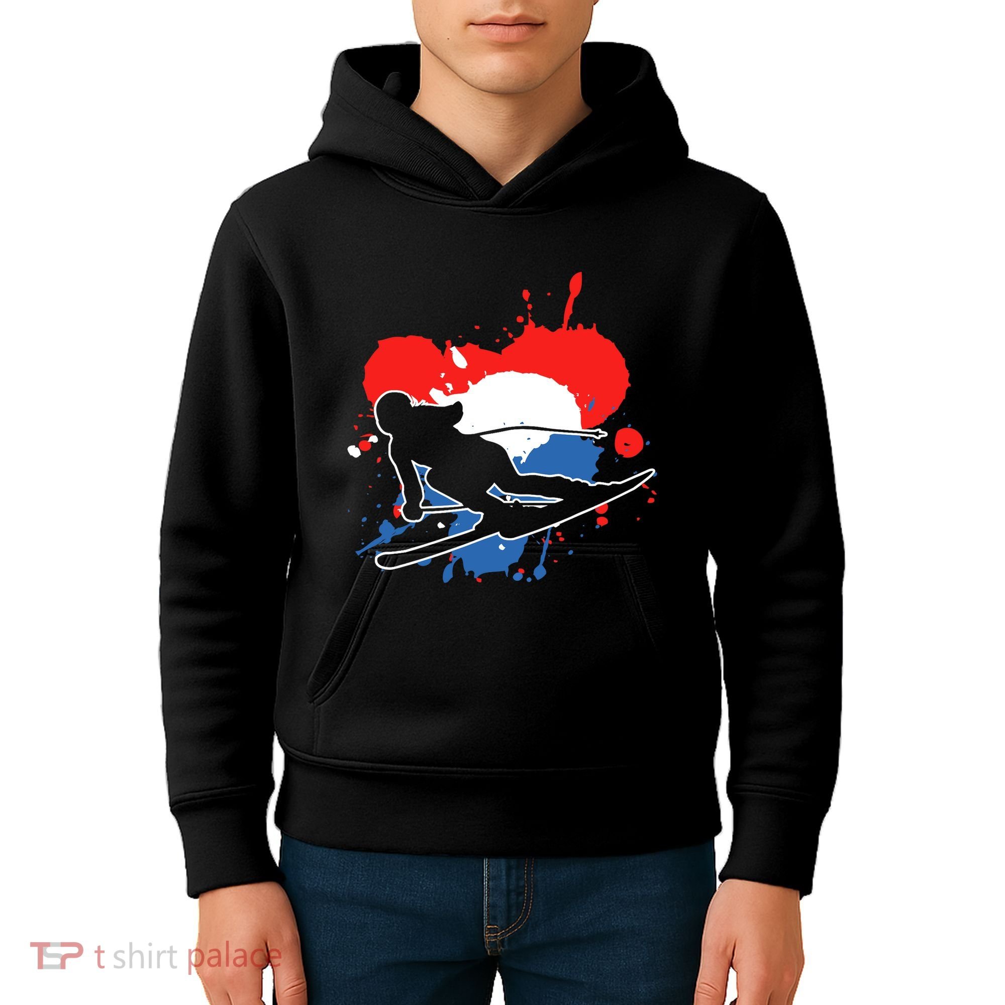Netherlands Flag Skier Dutch Alpine Skiing Kids Hoodie