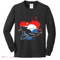 Netherlands Flag Skier Dutch Alpine Skiing Kids Long Sleeve Shirt thumb 0