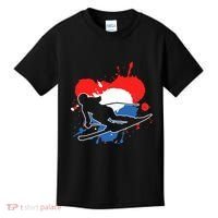 Netherlands Flag Skier Dutch Alpine Skiing Kids T-Shirt thumb 0