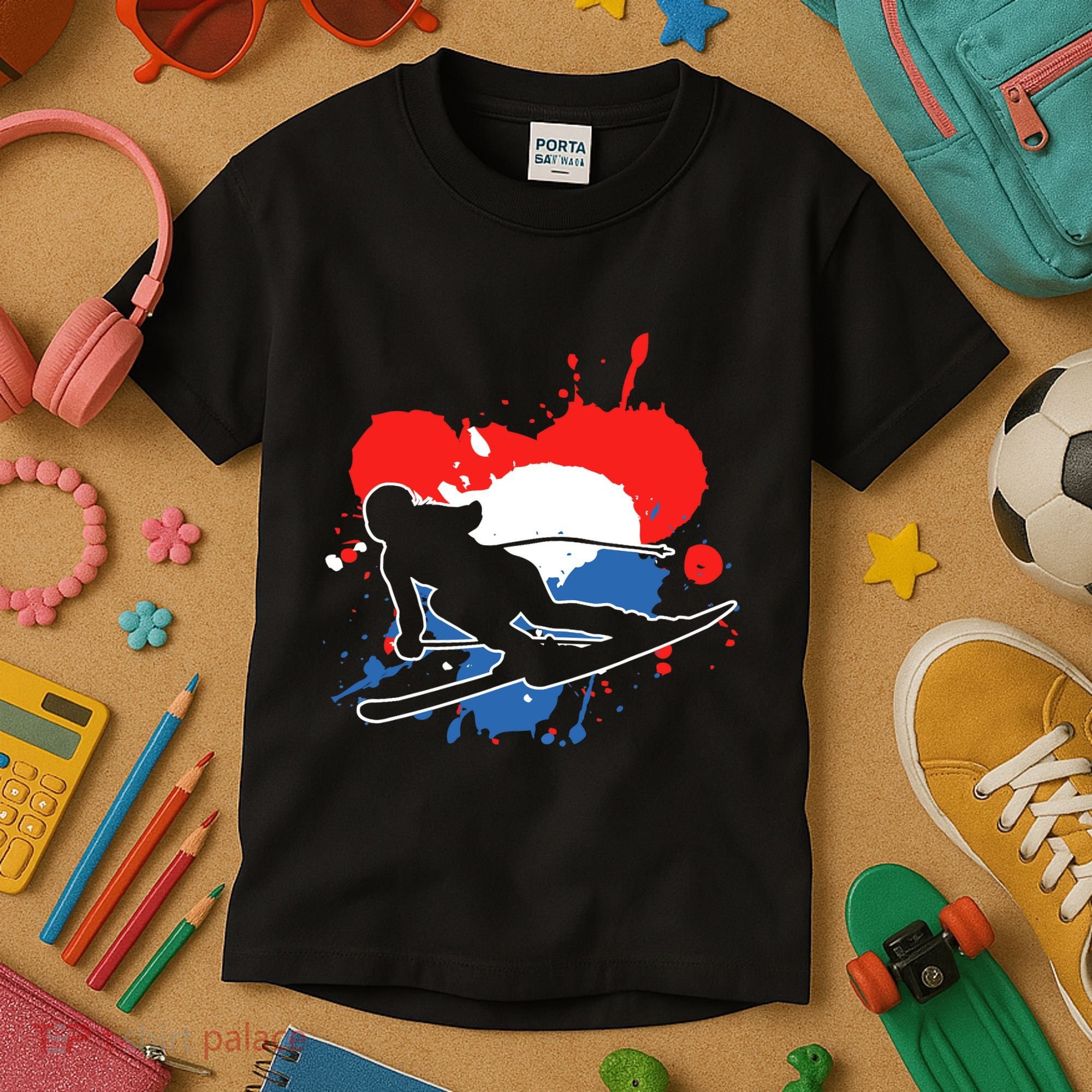 Netherlands Flag Skier Dutch Alpine Skiing Kids T-Shirt