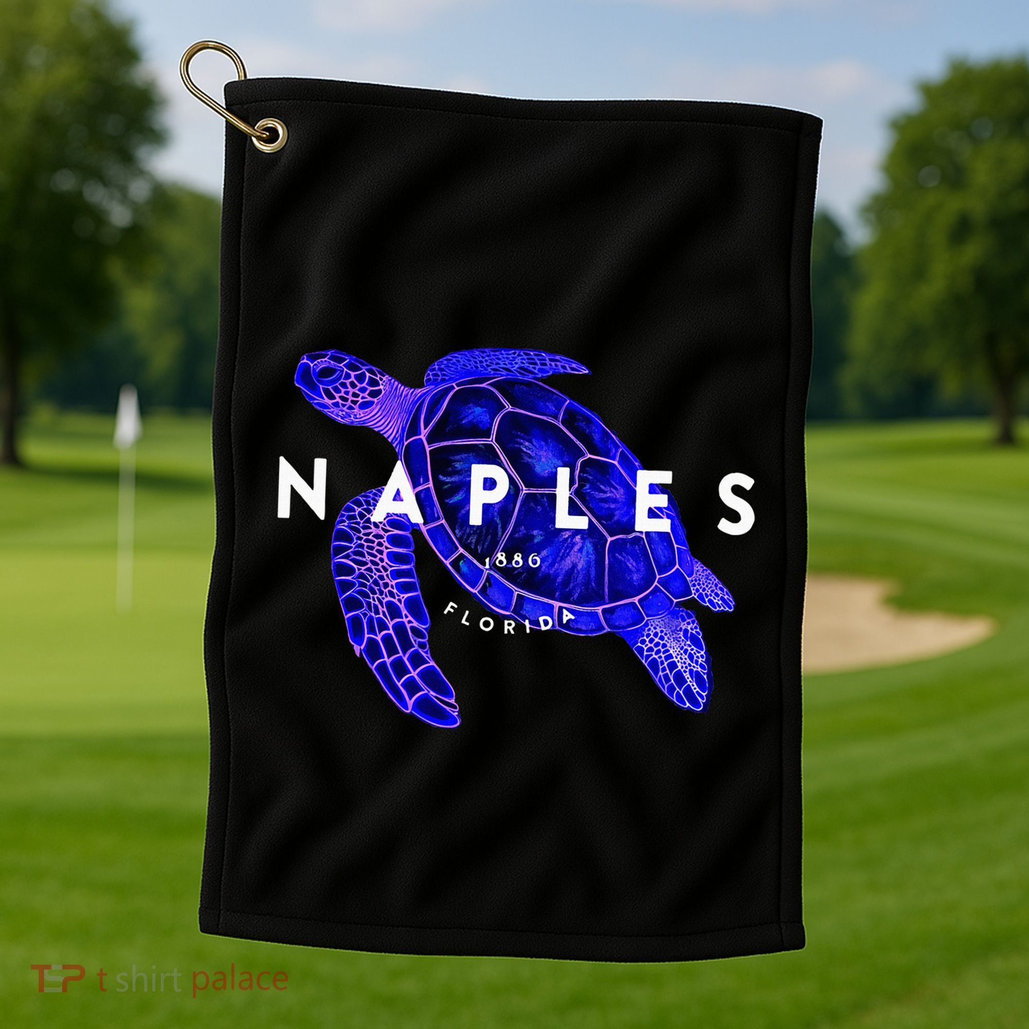 Naples Florida Sea Turtle Scuba Dive Retro Vacation Beach Golf Towel
