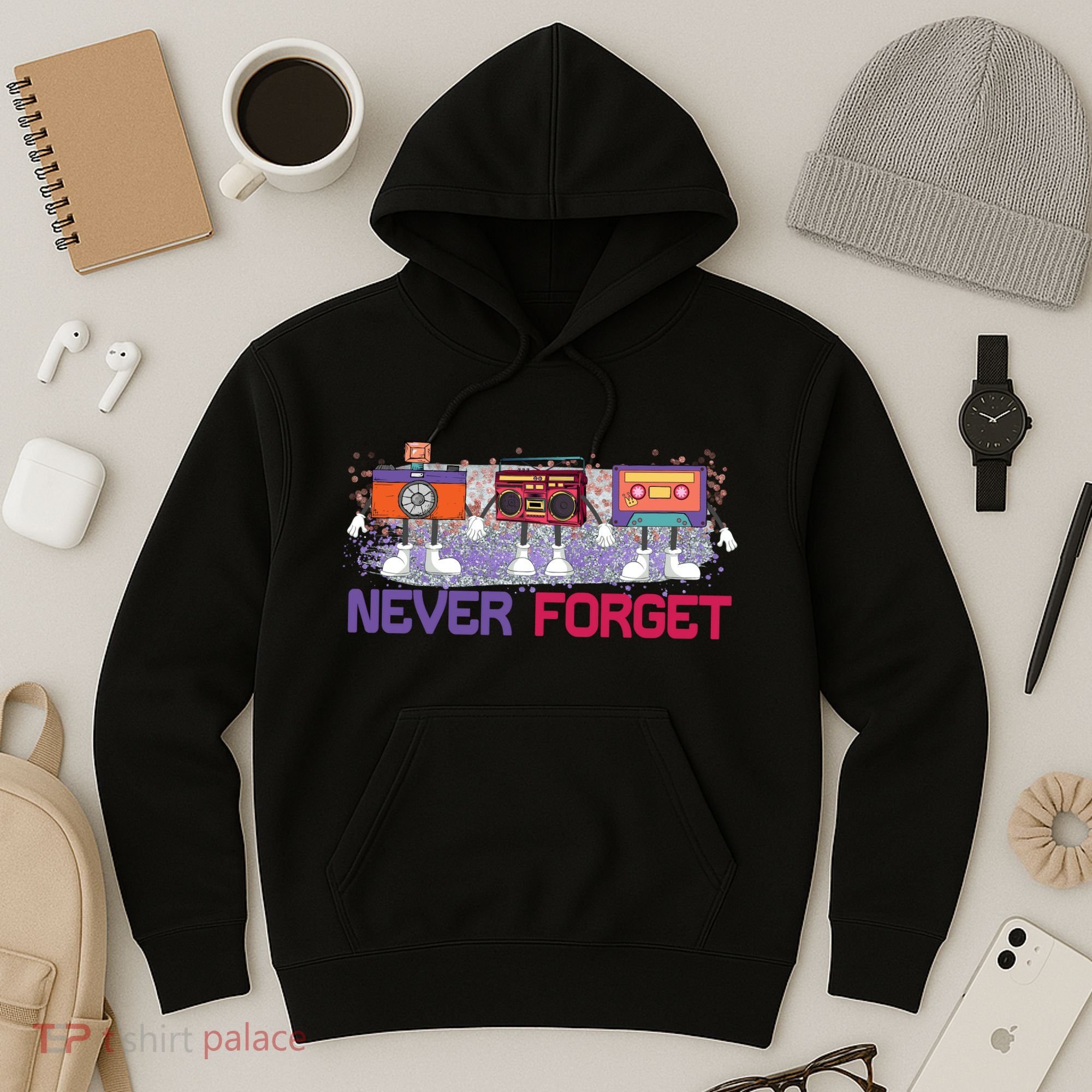 Never Forget Tape Cassette Floppy Disk Hoodie
