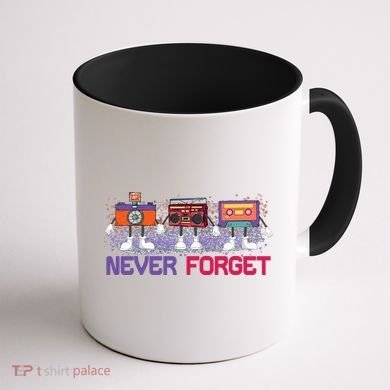 Never Forget Tape Cassette Floppy Disk Coffee Mug back