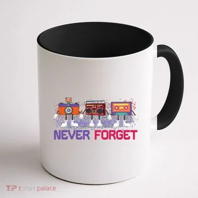 Never Forget Tape Cassette Floppy Disk Coffee Mug back