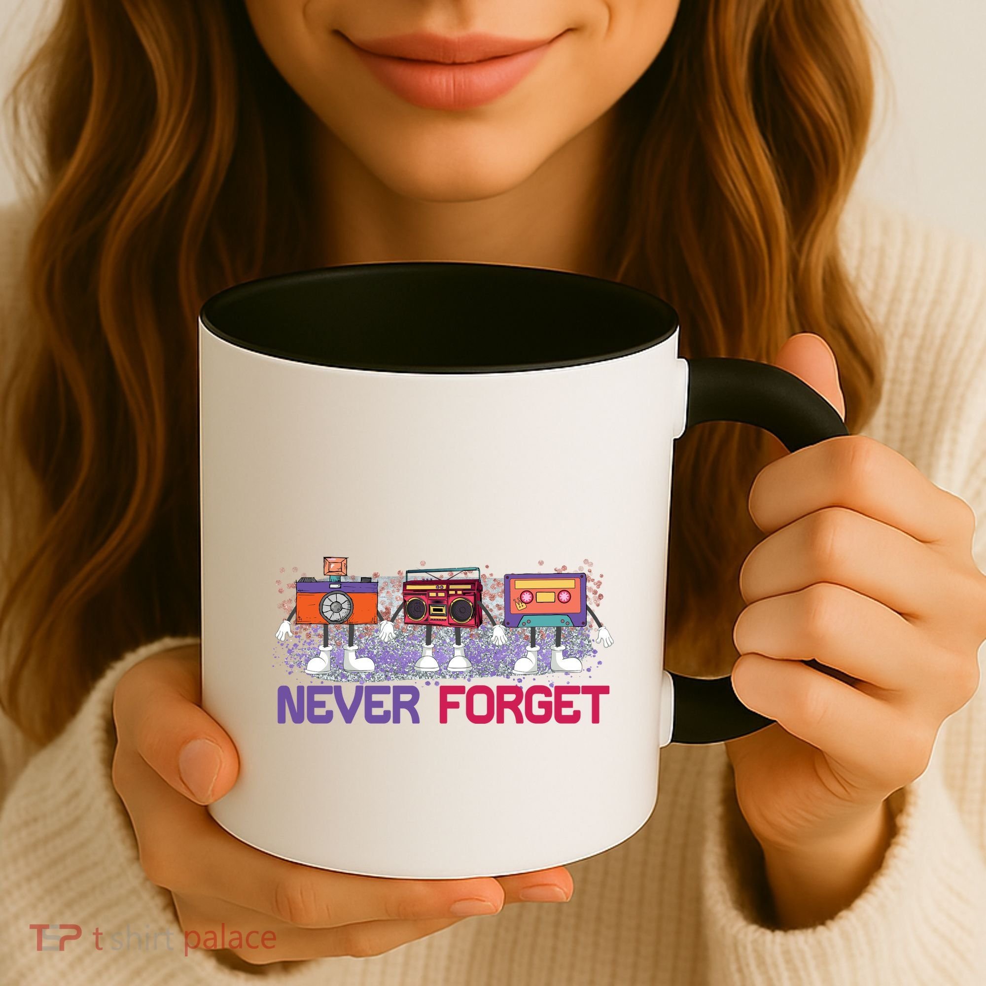 Never Forget Tape Cassette Floppy Disk Coffee Mug