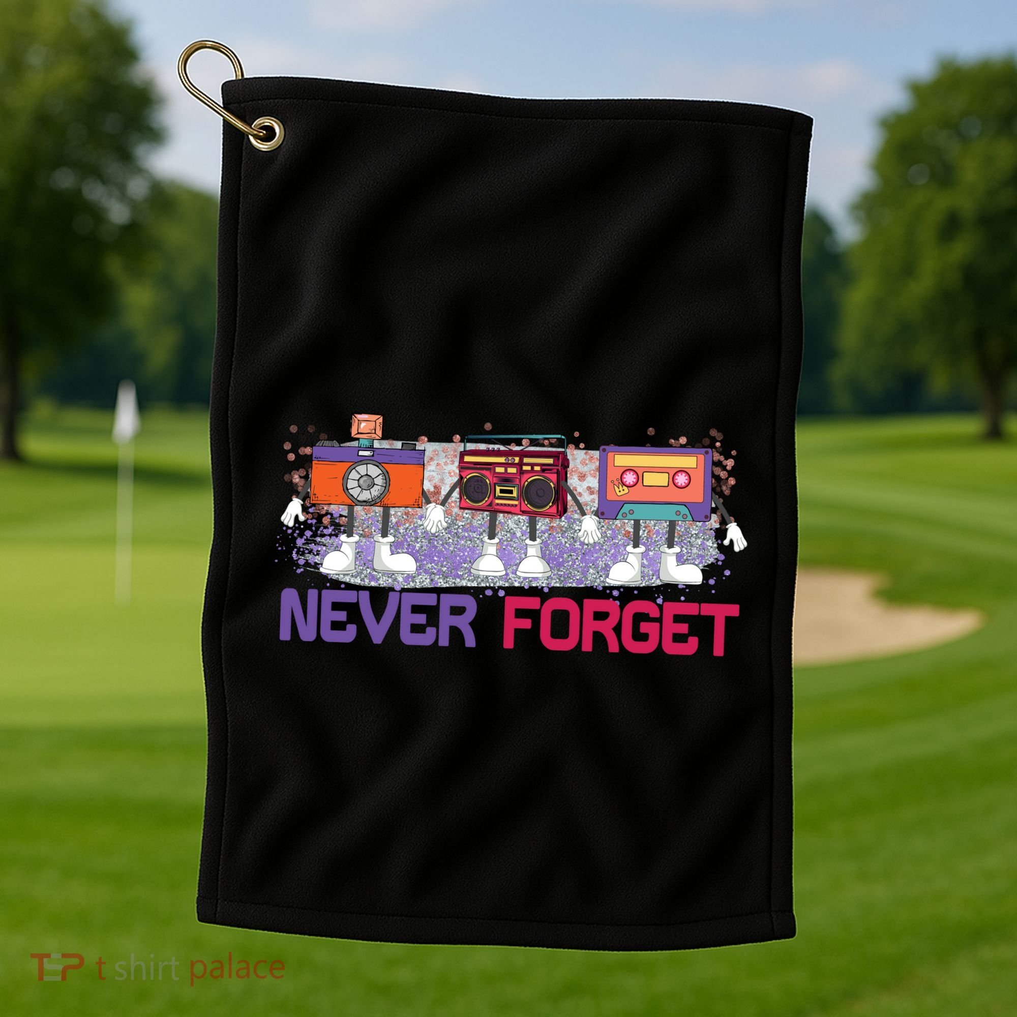 Never Forget Tape Cassette Floppy Disk Golf Towel