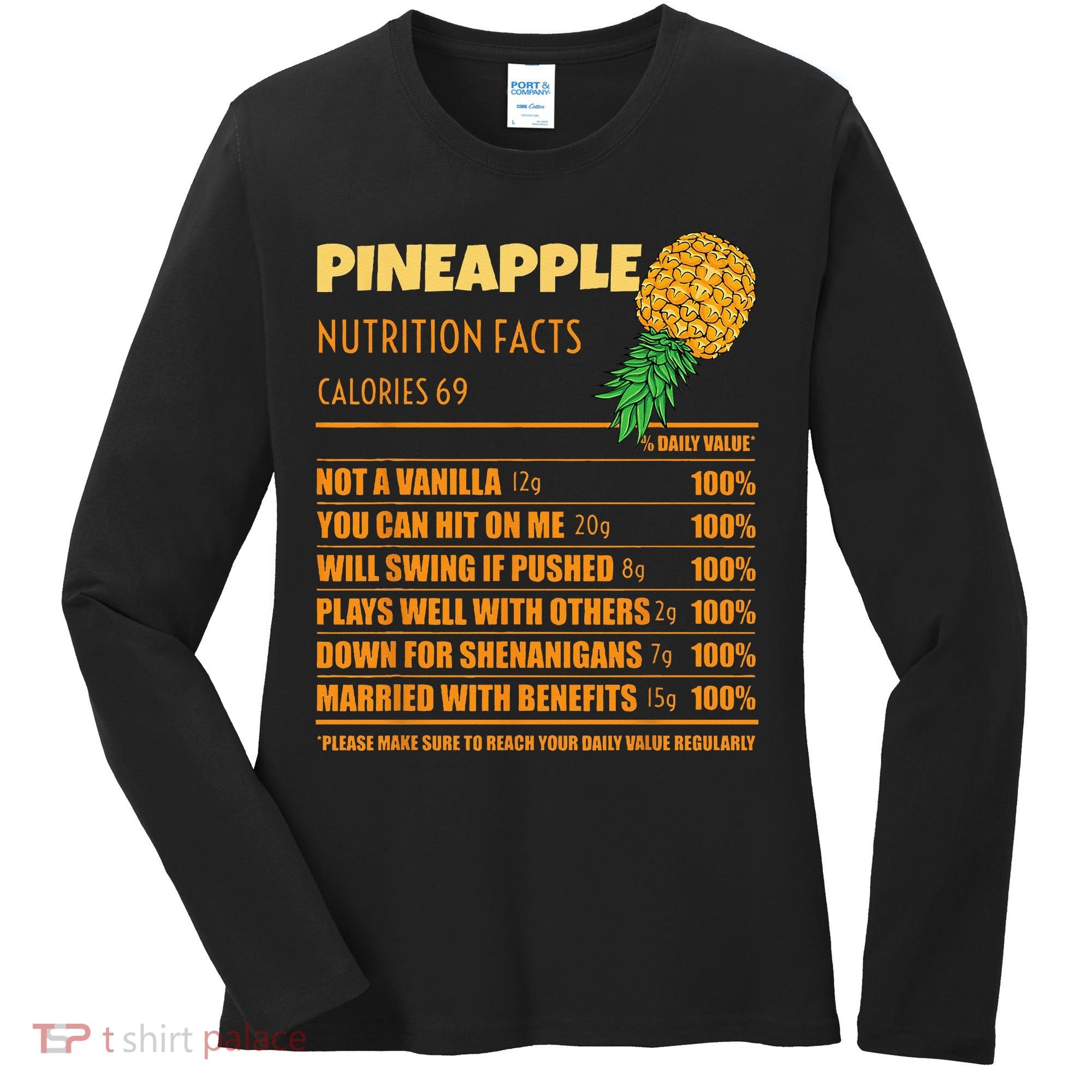 Nutrition Facts Upside Down Pineapple Swinger Men Women Women's Long Sleeve Shirt