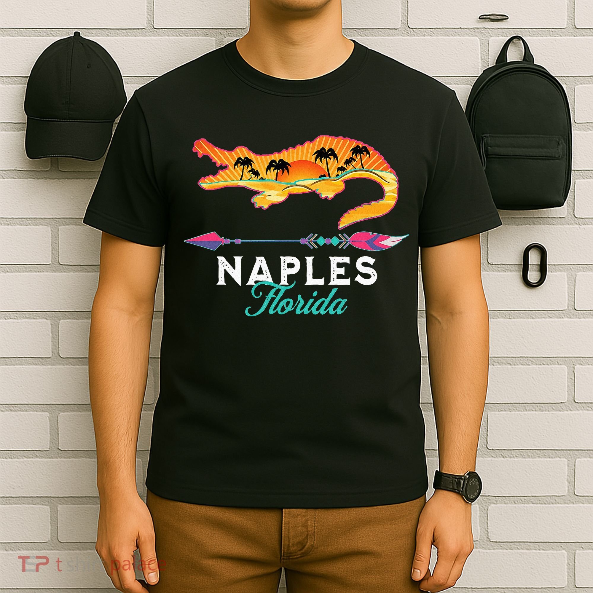 Naples Florida USA Alligator Sunset Palm Trees Souvenir T-Shirt