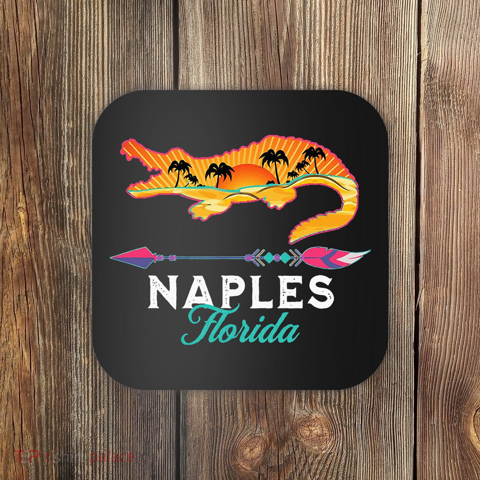 Naples Florida USA Alligator Sunset Palm Trees Souvenir Coaster