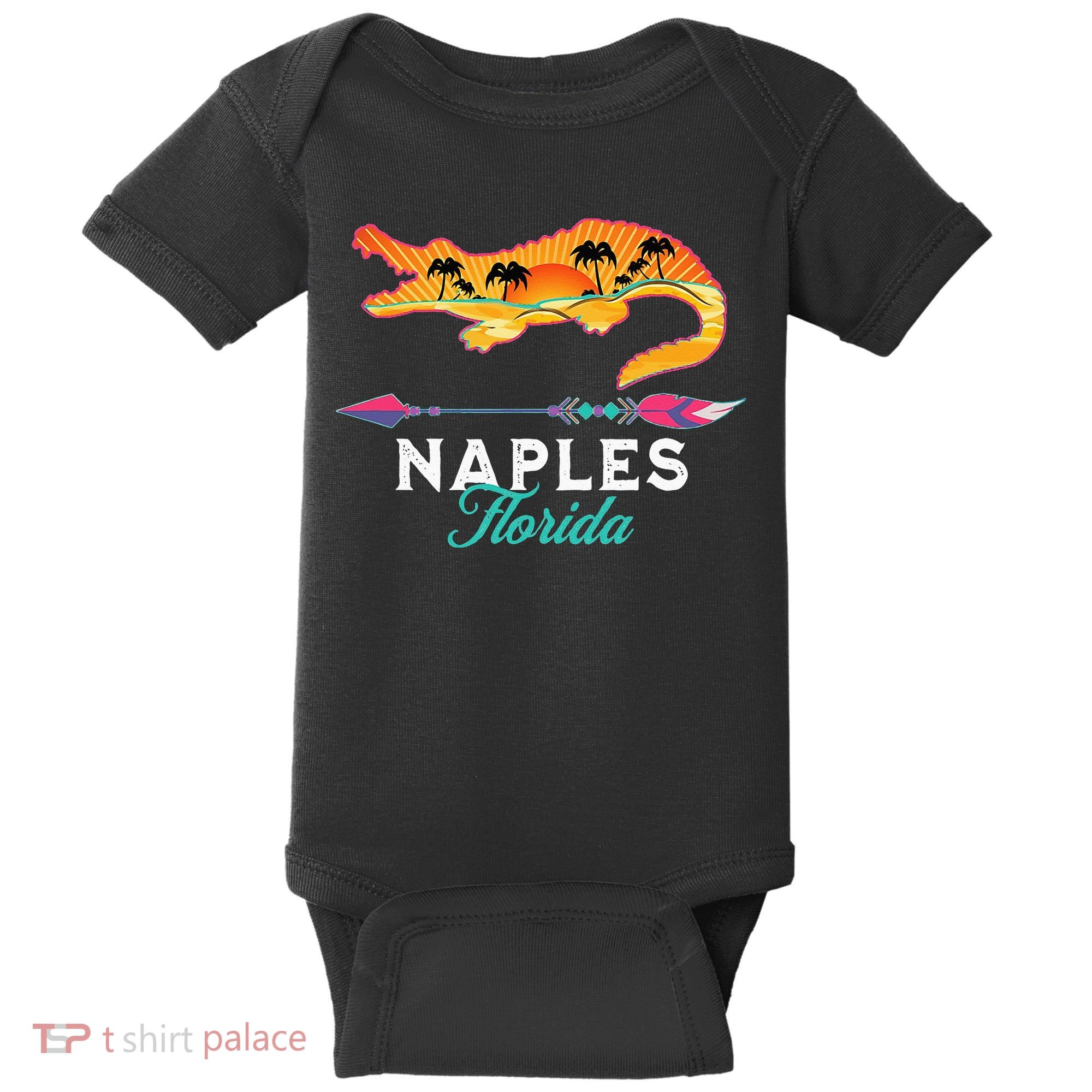 Naples Florida USA Alligator Sunset Palm Trees Souvenir Baby Bodysuit