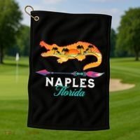 Naples Florida USA Alligator Sunset Palm Trees Souvenir Golf Towel thumb 1