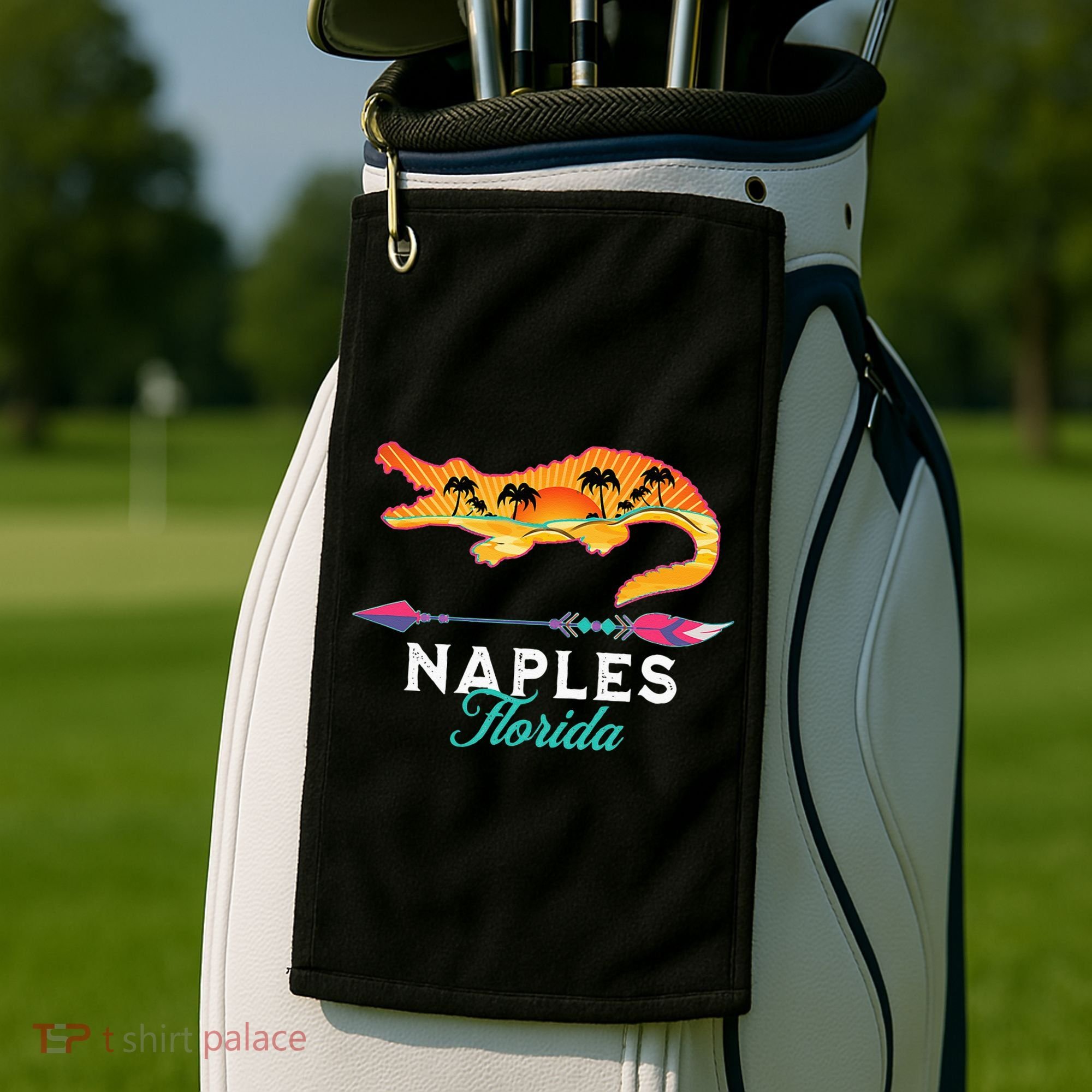 Naples Florida USA Alligator Sunset Palm Trees Souvenir Golf Towel