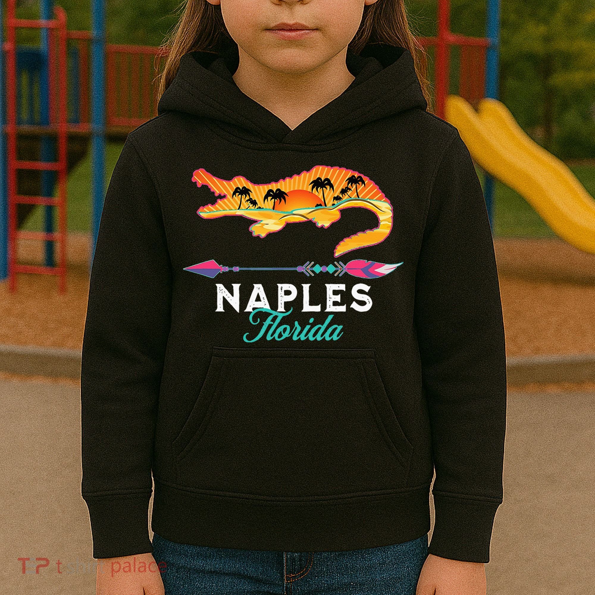 Naples Florida USA Alligator Sunset Palm Trees Souvenir Kids Hoodie