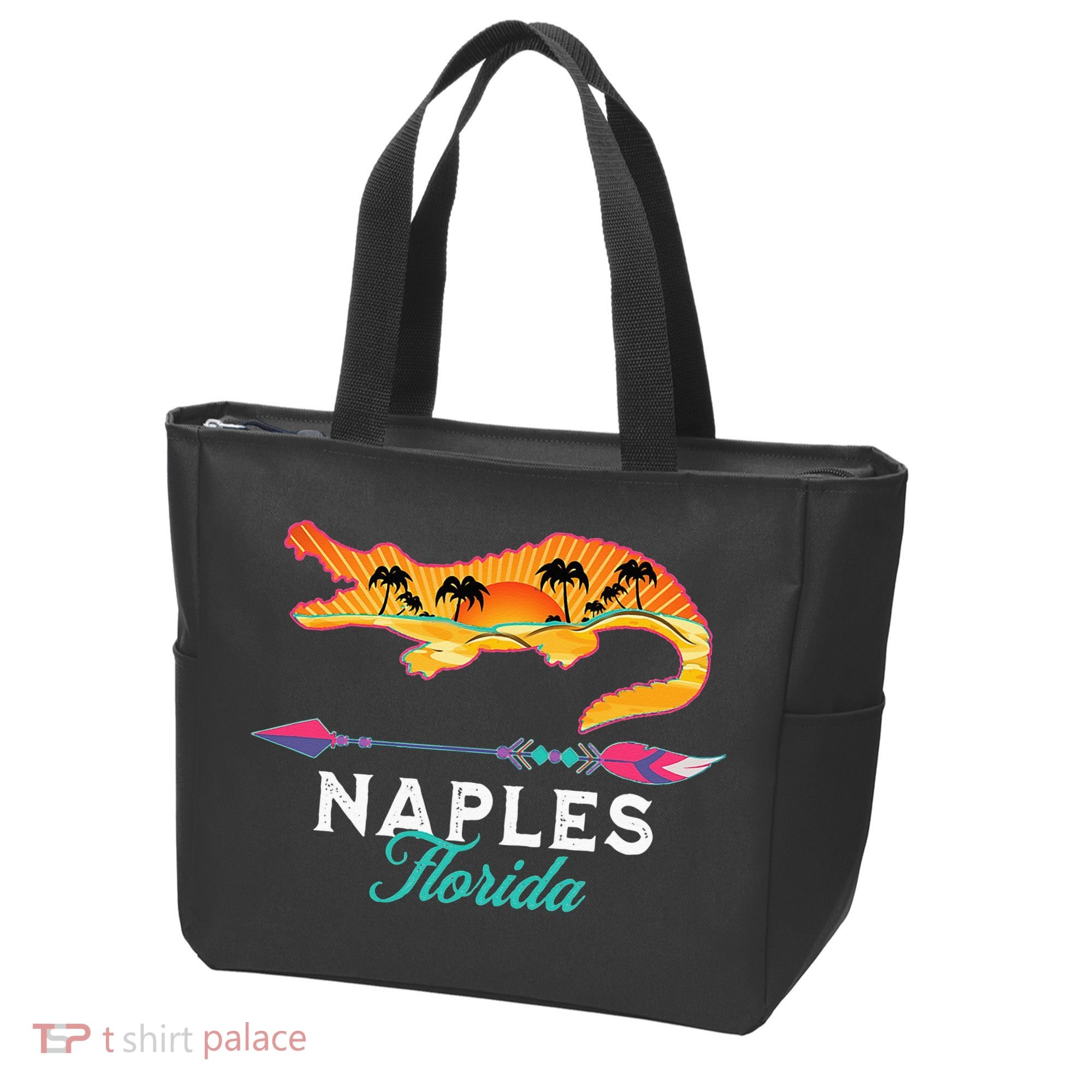 Naples Florida USA Alligator Sunset Palm Trees Souvenir Tote Bag