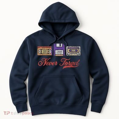 Never Forget Vintage Floppy Disk Vhs Tape 80s Cassette Retro Hoodie