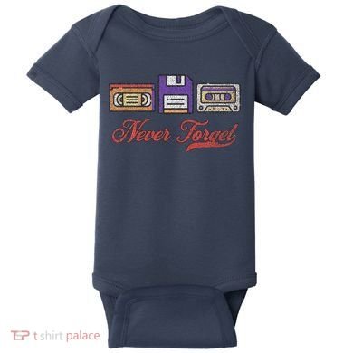 Never Forget Vintage Floppy Disk Vhs Tape 80s Cassette Retro Baby Bodysuit