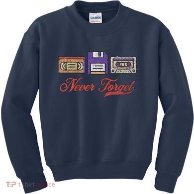 Never Forget Vintage Floppy Disk Vhs Tape 80s Cassette Retro Kids Sweatshirt