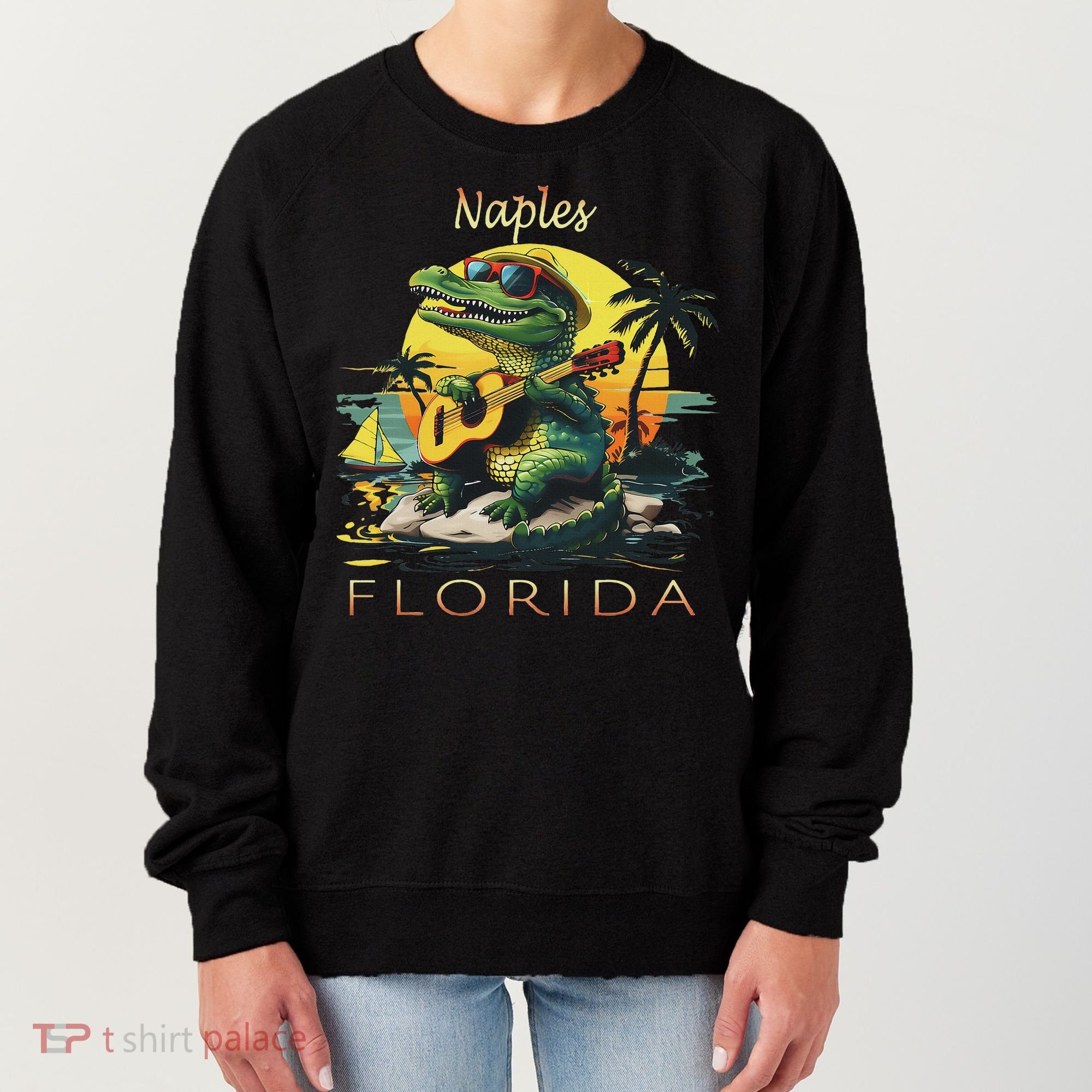 Naples Florida Vacation Cute Alligator Sunset Souvenir Women's Sweatshirt