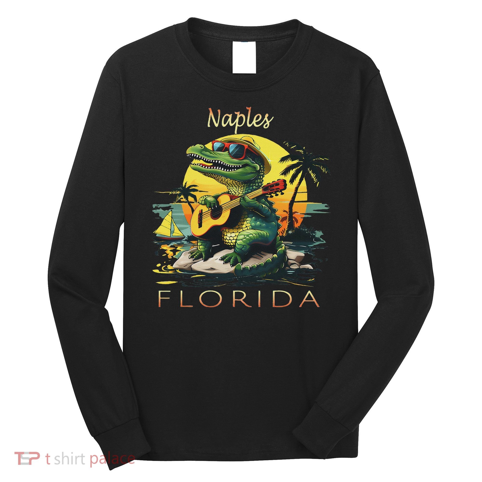 Naples Florida Vacation Cute Alligator Sunset Souvenir Long Sleeve Shirt