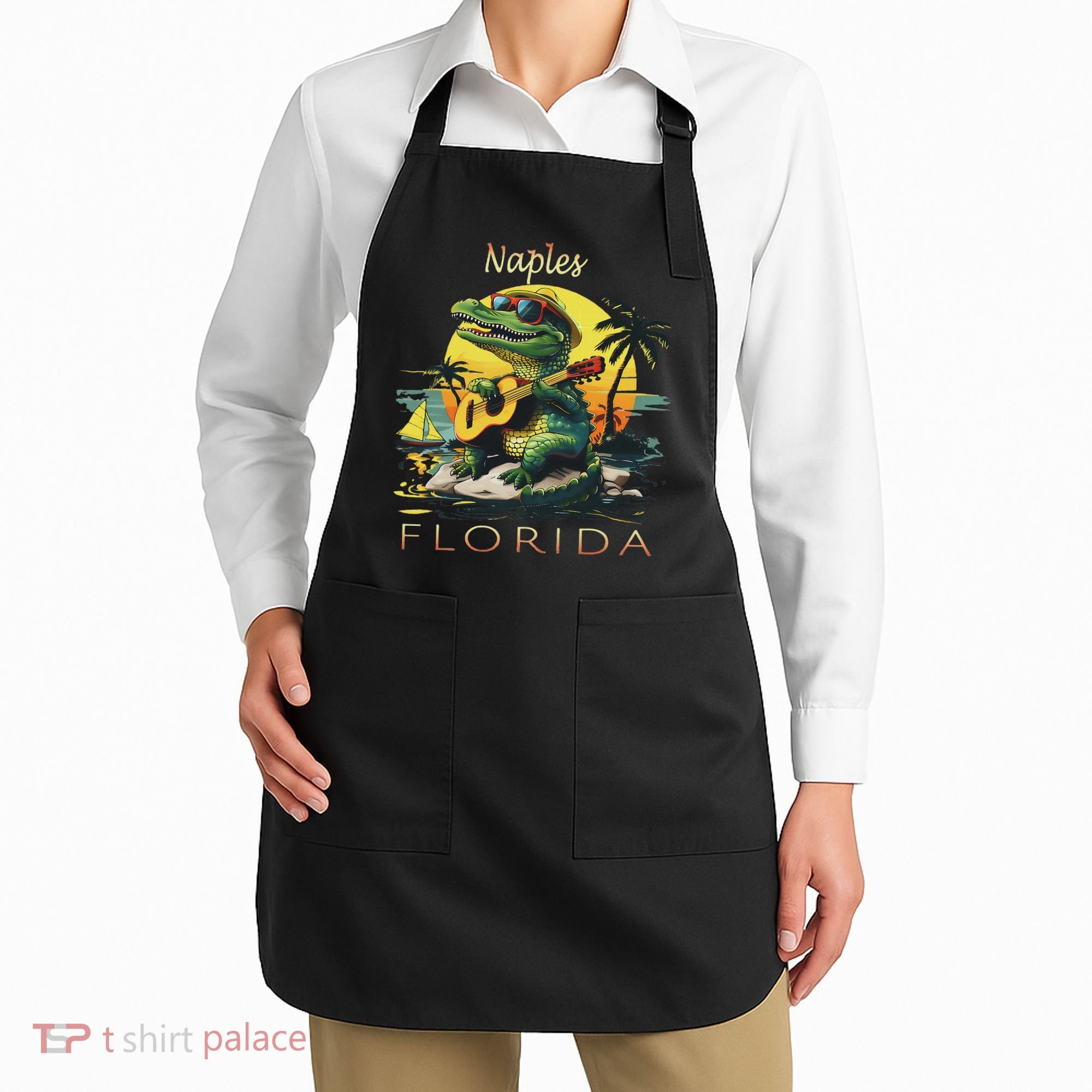 Naples Florida Vacation Cute Alligator Sunset Souvenir Apron