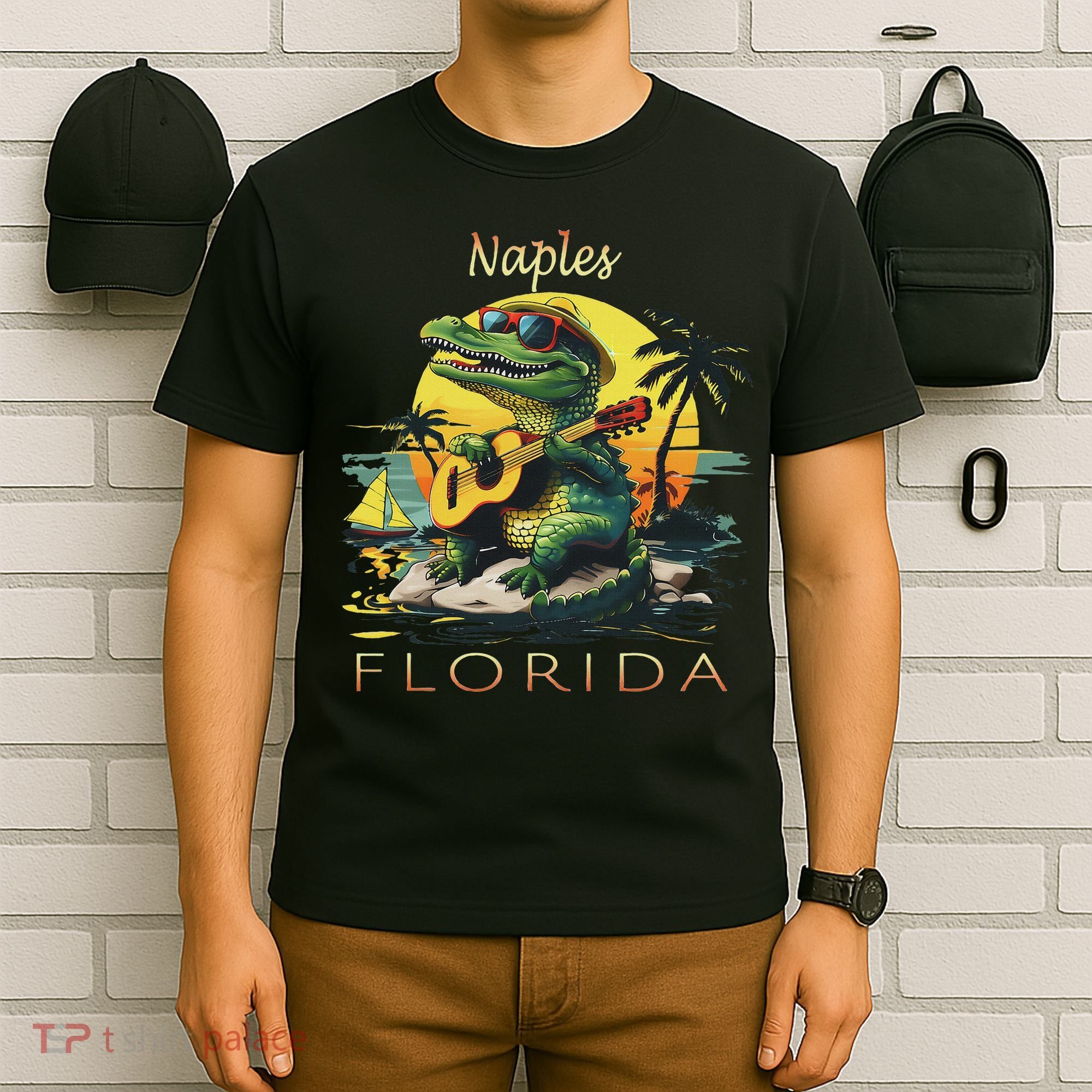 Naples Florida Vacation Cute Alligator Sunset Souvenir T-Shirt