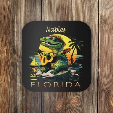 Naples Florida Vacation Cute Alligator Sunset Souvenir Coaster