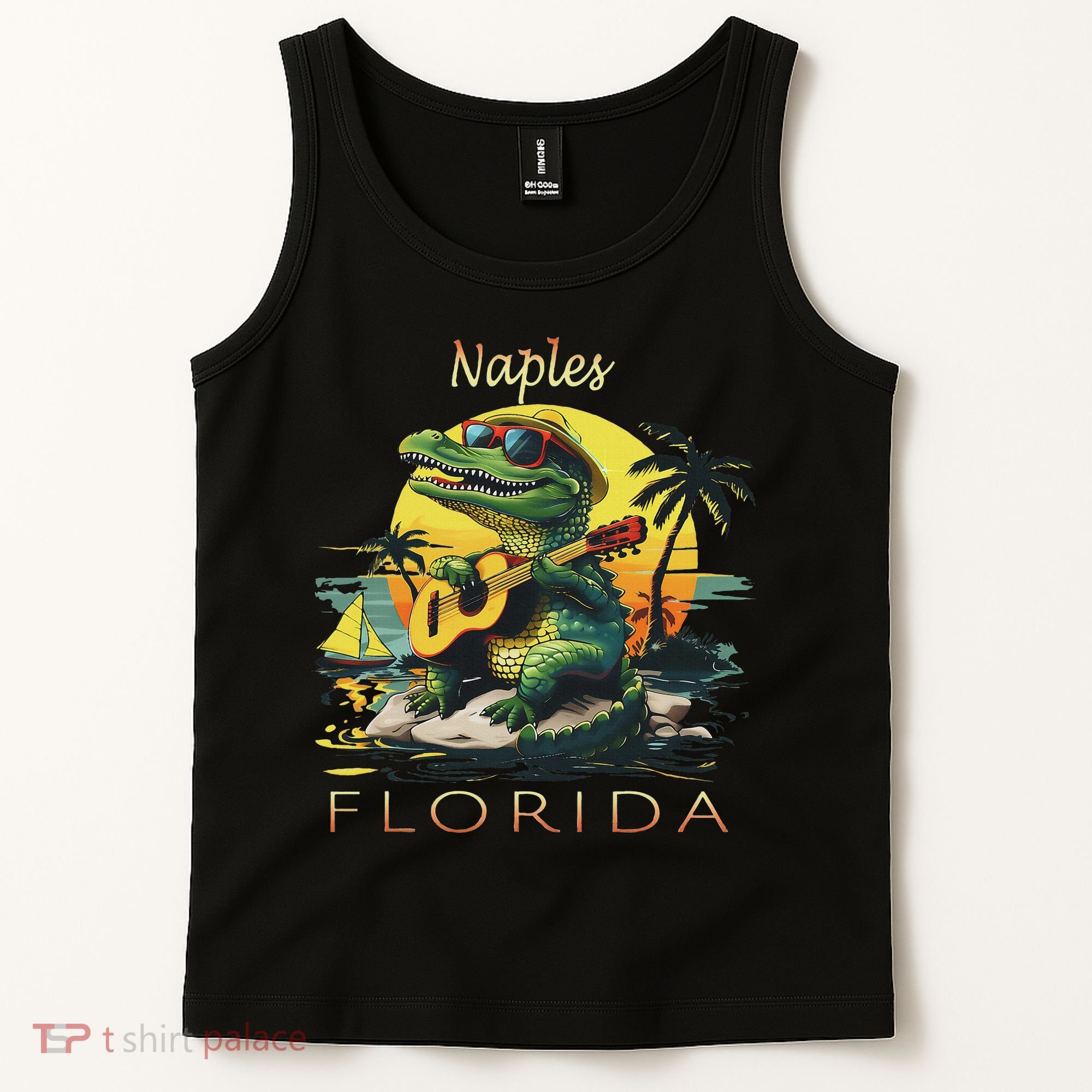 Naples Florida Vacation Cute Alligator Sunset Souvenir Tank Top