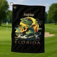 Naples Florida Vacation Cute Alligator Sunset Souvenir Golf Towel thumb 1