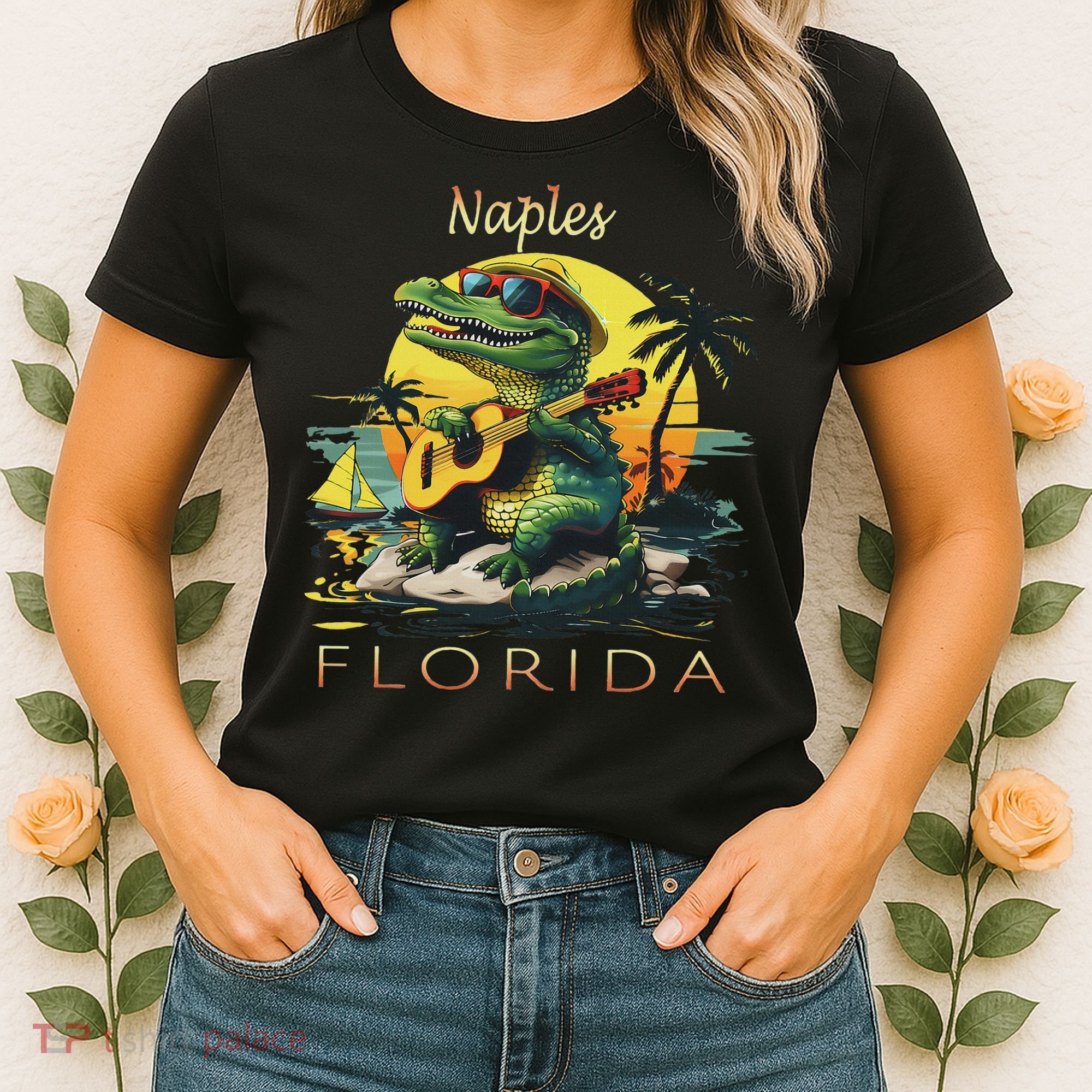 Naples Florida Vacation Cute Alligator Sunset Souvenir Women's T-Shirt