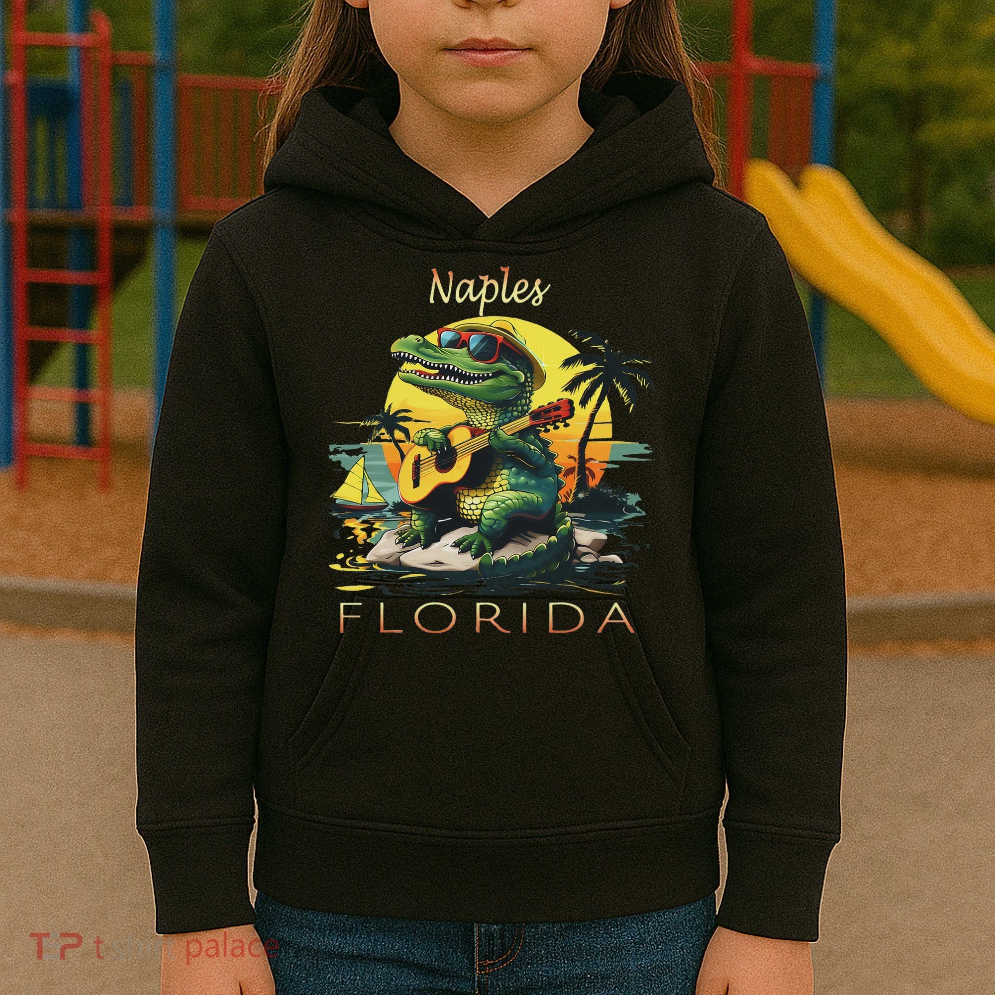 Naples Florida Vacation Cute Alligator Sunset Souvenir Kids Hoodie
