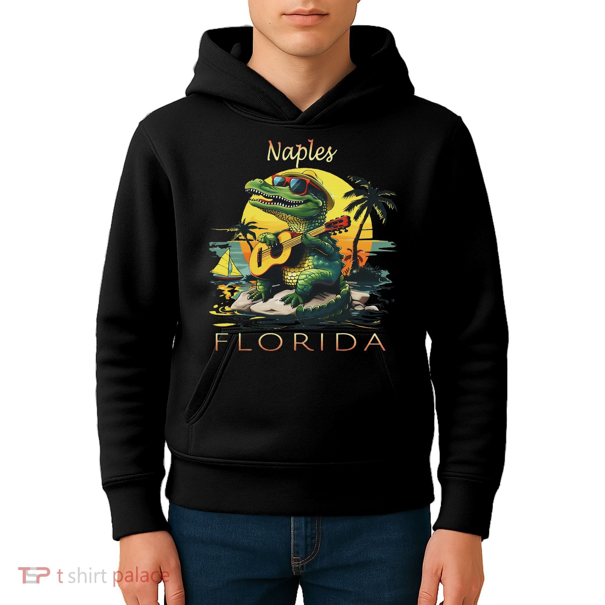 Naples Florida Vacation Cute Alligator Sunset Souvenir Kids Hoodie