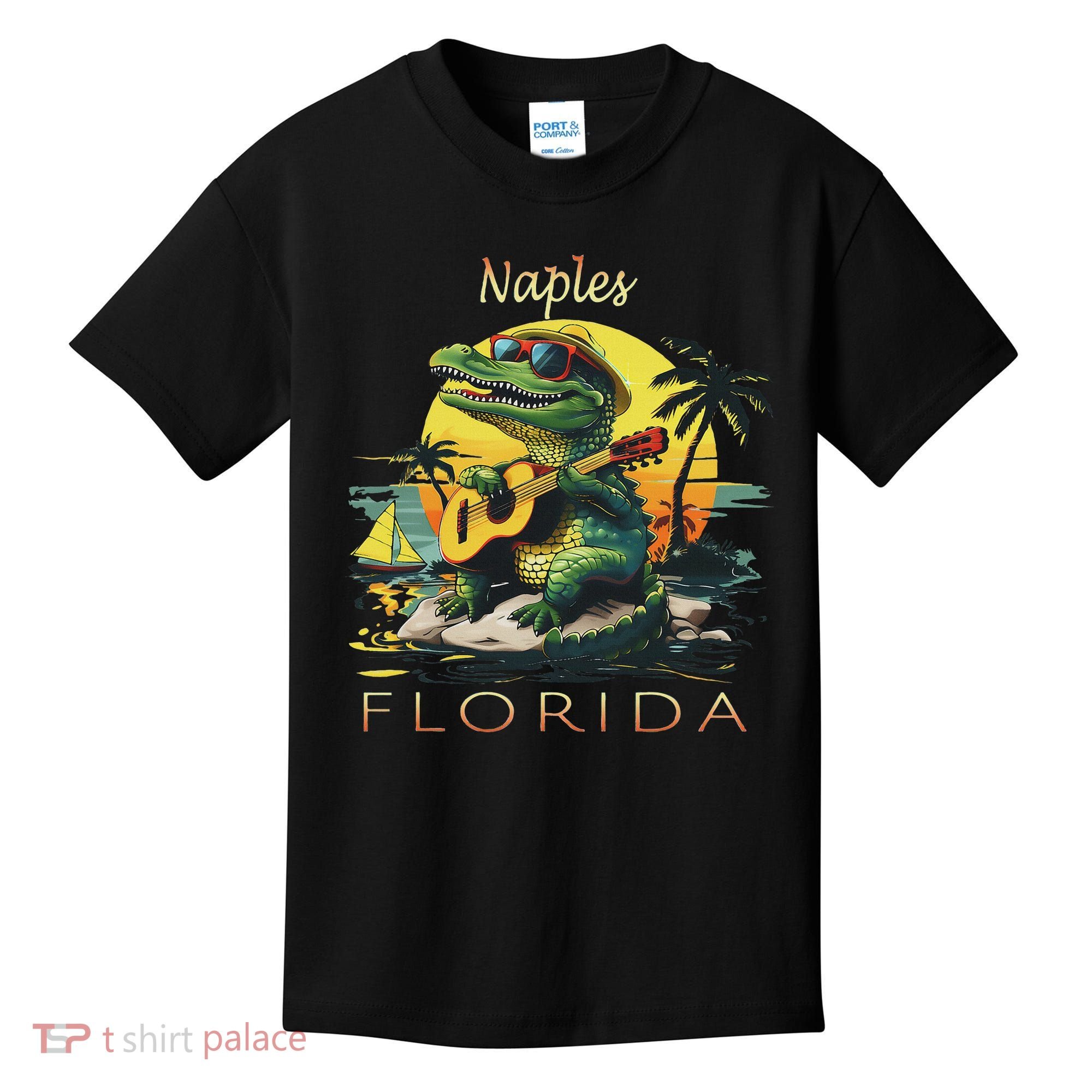 Naples Florida Vacation Cute Alligator Sunset Souvenir Kids T-Shirt