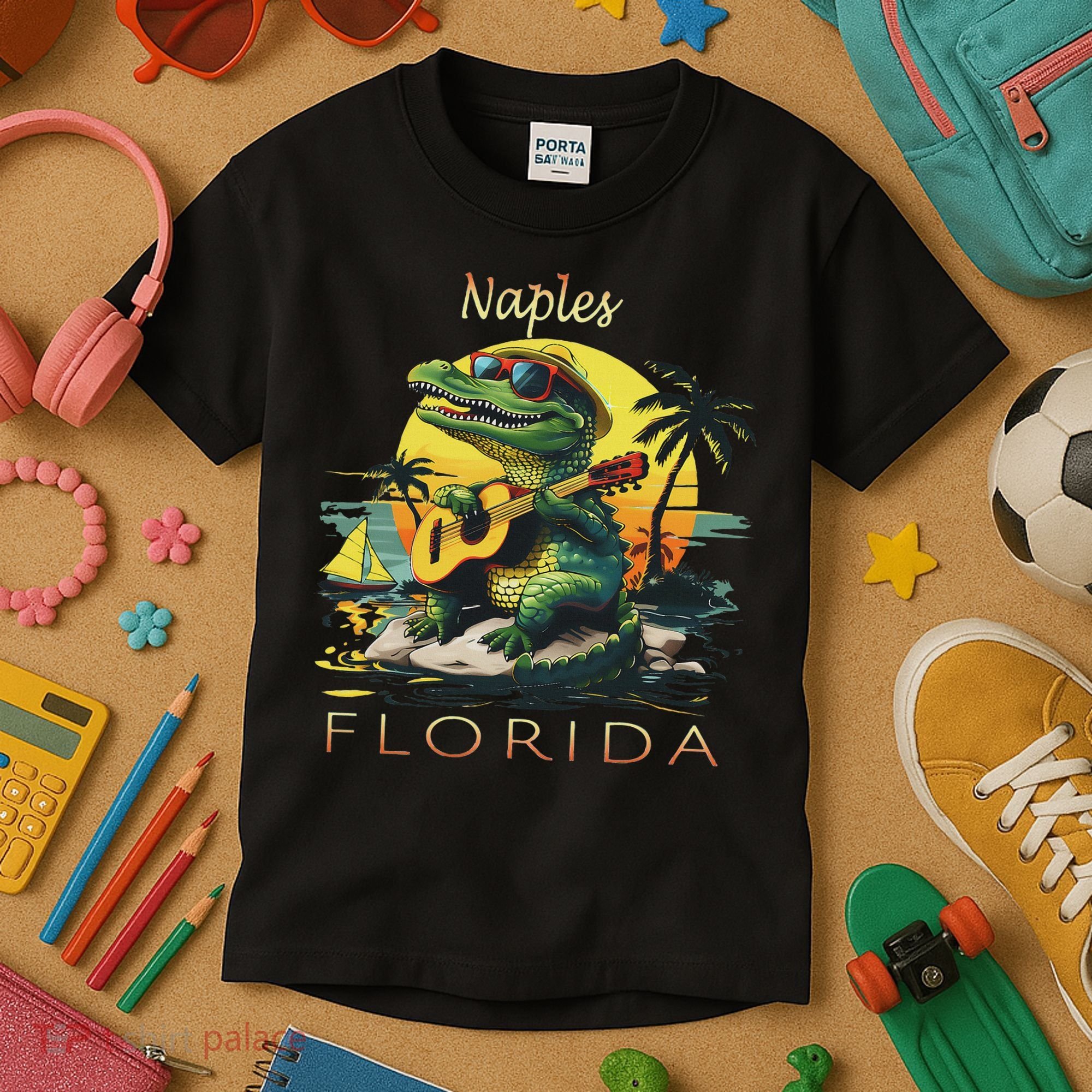Naples Florida Vacation Cute Alligator Sunset Souvenir Kids T-Shirt