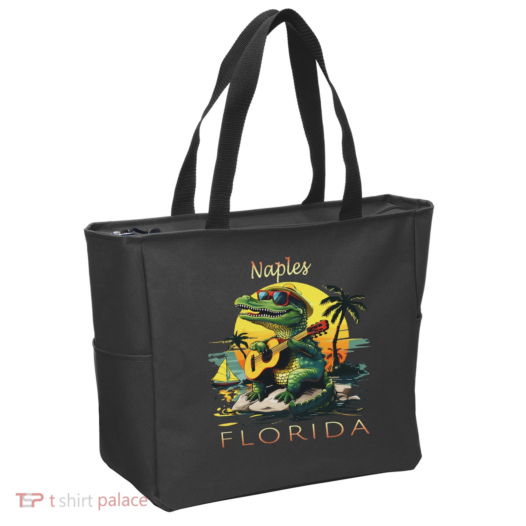 Naples Florida Vacation Cute Alligator Sunset Souvenir Tote Bag
