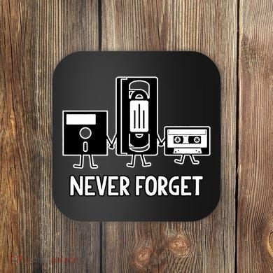 Never Forget Vintage Floppy Disk Vhs Tape 90s 80s Cassette Coaster