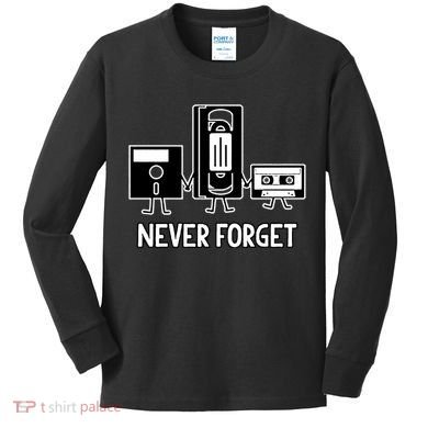 Never Forget Vintage Floppy Disk Vhs Tape 90s 80s Cassette Kids Long Sleeve Shirt