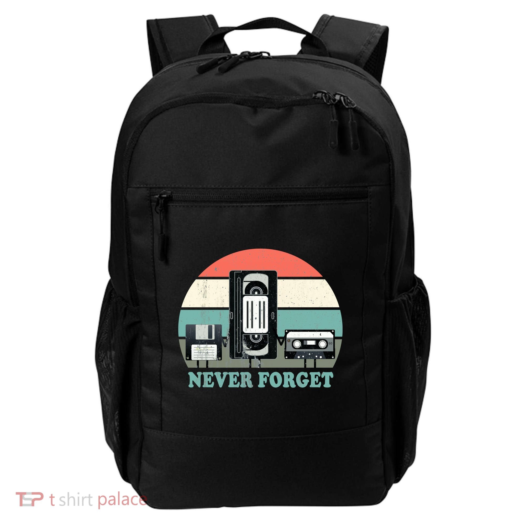 Never Forget VHS, Cassette, Floppy Disc Old School Retro Backpack